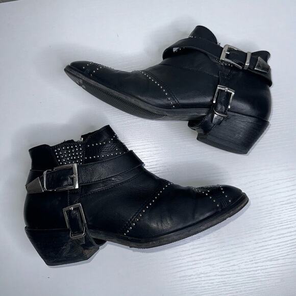 Anine Bing Bianca Leather Boots/Booties Black Silver Gunmetal Studs Size US 6 - Picture 3 of 11